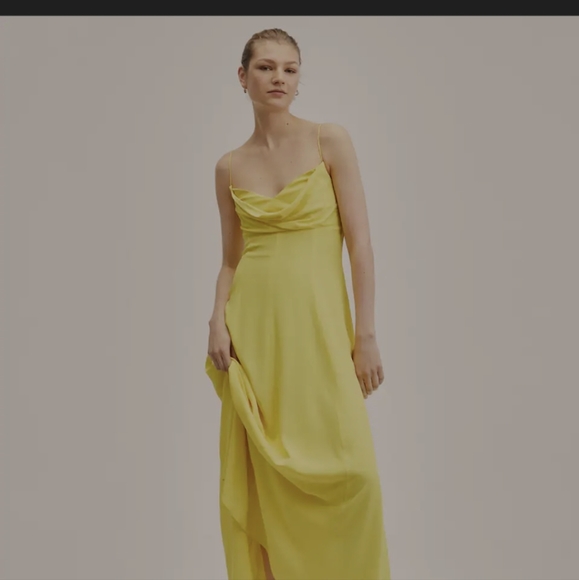 MANGO Flowy Slit Dress Yellow Size XS/2 - Picture 2 of 5